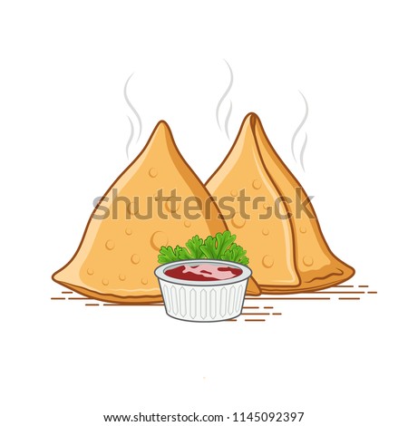 vector samosa illustration with red sauce
 Royalty-Free Stock Photo #1145092397