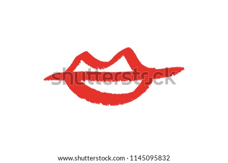 Abstract hand drawn lips, brush lines, beauty object, attraction symbol. Logo element, label, print for clothes and other, element for design. Vector Illustration, clipart.