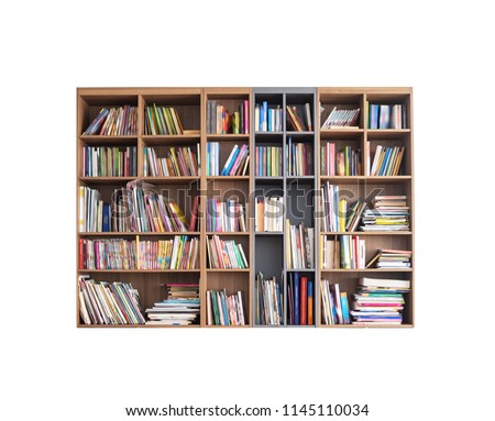 Bookshelf, blurred effects on books cover, isolated with clipping path Royalty-Free Stock Photo #1145110034