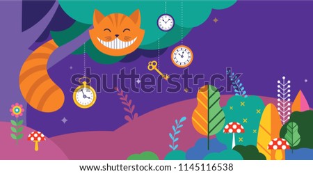 Alice in Wonderland banner, poster and card. We are mad here. Colorful vector background