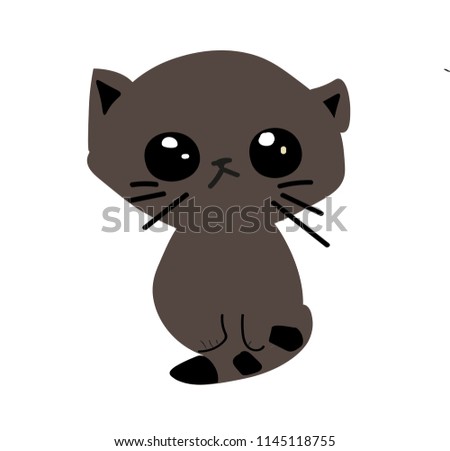 Vector illustration.Black cat sad head face silhouette. Cute cartoon kitten sitting in nature. Kawai animals. Funny kitten. Love the card. Flat design. White background, isolated.