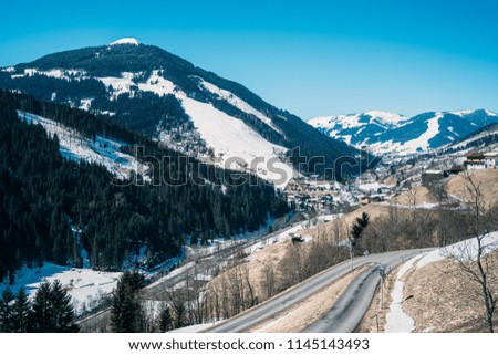 Beautiful Austrian Alps village during sunny winter day