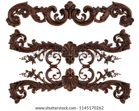 Wood ornament on a white background. Isolated. 3D illustration