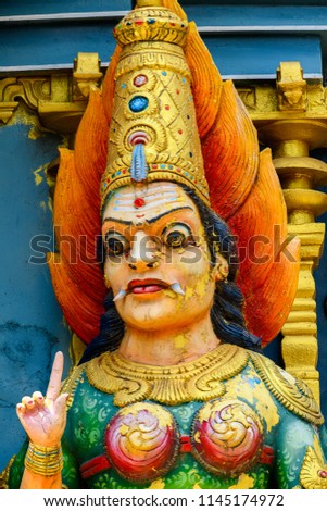 God figure at the Hindu tempke in Sri Lanka