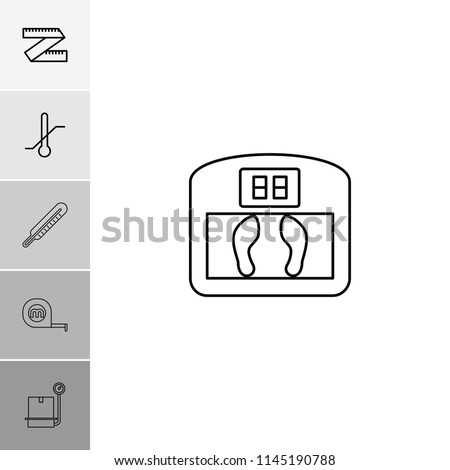 Scale icon. collection of 6 scale outline icons such as measure ruler, thermometer, floor scales, tape, themometer. editable scale icons for web and mobile.