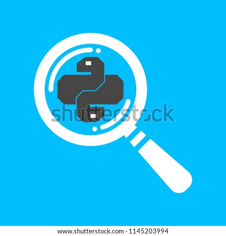 Flat linear search python code icon. Trendy snake vector symbol with magnifying glass for web site development or button to mobile app.