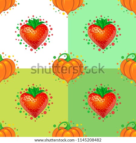 Sweet Hearts seamless pattern. Strawberry and Pumpkin. Use it as a background or a print