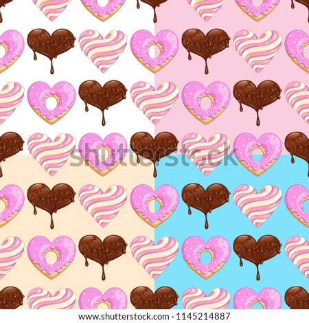 Sweet Hearts seamless pattern. Chocolate, Donut and Lollipop. Use it as a background or a print