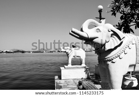 Elephant sculpture at Jag Mandir Udaipur Rajasthan India