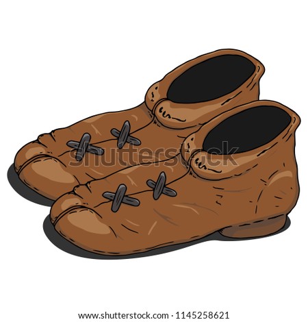 Footwear. Vector illustration of old shoes, boots. Hand drawn men's boots.