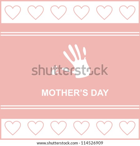 gift card on mother's day with kid's and mother's hand, hearts, vector