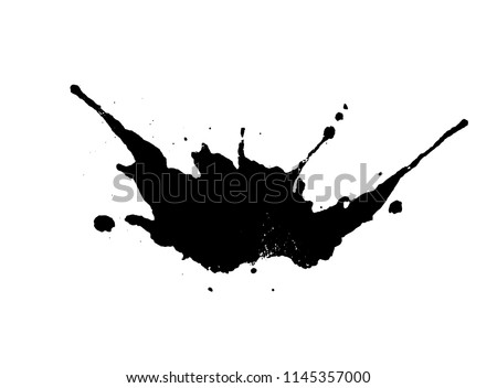 Black ink splash or drop made with brush. Ink splatter. Isolated vector illustration