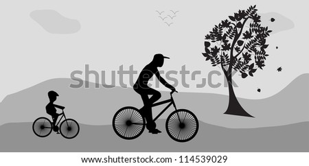 Bikers and the tree. Illustration  Raster version .