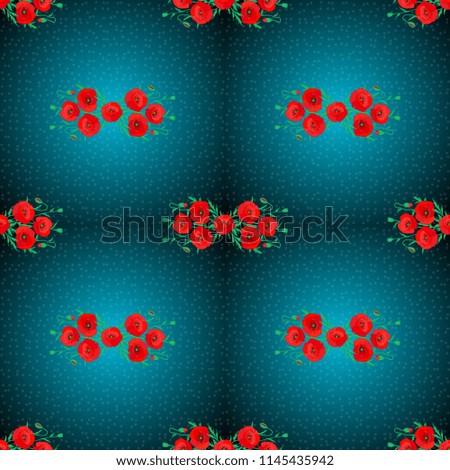 Vintage style. Stock illustration. Seamless pattern of abstrat poppy flowers in green, blue and red colors.