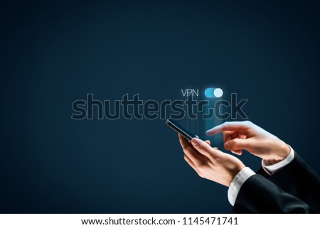 Smart mobile phone user witch on VPN. Private network security concept. Royalty-Free Stock Photo #1145471741