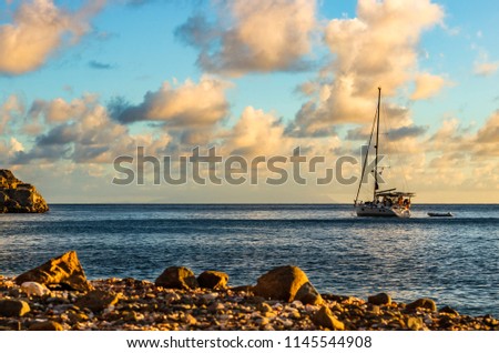 Travel photo in St. Barths, Caribbean.
Sailing boat with a beautiful sky in background in St. Barths 