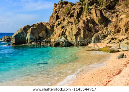 Travel photo in St. Barths, Caribbean.
Bright view of daylight on Shell Beach, Caribbean.