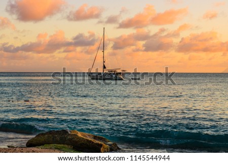 Travel photo in St. Barths, Caribbean.
Sailing boat with a beautiful sky in background in St. Barths 