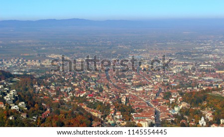 Brasov City in Romania seen from above on Tampa Hill in a sunny day