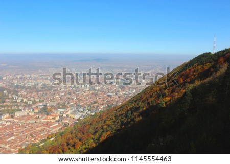 Brasov City in Romania seen from above on Tampa Hill in a sunny day