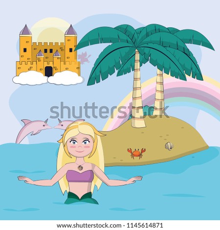 Beautiful and magic mermaid cartoon