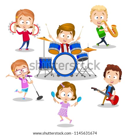 Vector collection of children playing music instruments