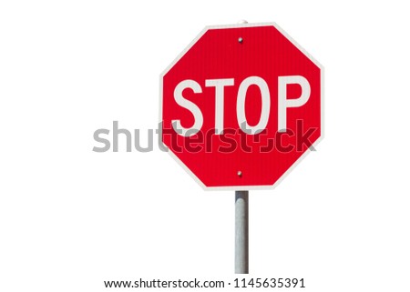 Red stop sign isolated on white background. Traffic regulatory warning sign.