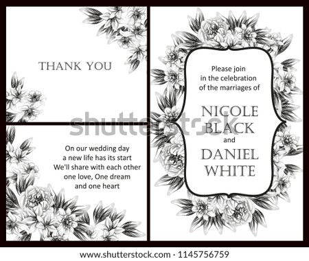 Vintage delicate greeting invitation card template design with flowers for wedding, marriage, bridal, birthday, Valentine's day. Romantic vector illustration.
