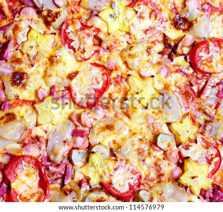 Background vegetable pizza with sausage