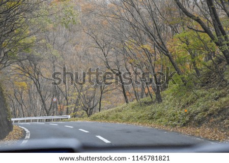 Curvy mountain road. Shoot photo inside a car