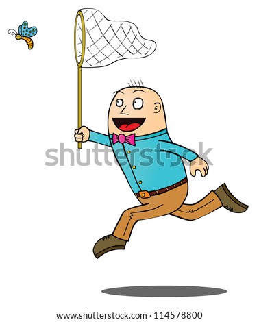 A man trying to catch a flying butterfly.