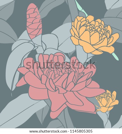 Pattern of tropical plant, leaves of the jungle. Vector floral pattern.
