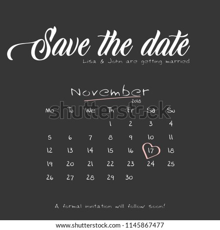 Save the date wedding invitation calendar