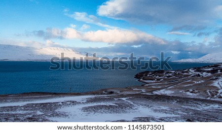 Eyjafjordur in North Iceland. Winter nature landscape