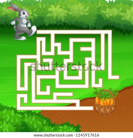 Illustration of education maze game rabbit looking for carrots