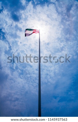 UAE flag waving in the wind on a dramatic cloudy day