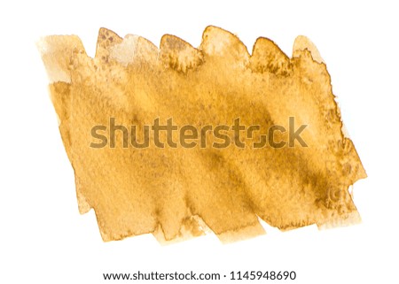 Close up of Brown artwork isolated on white background. Abstract watercolor painting art. Hand drawing in color Brown on hot toned. Watercolor texture for card or creative banner design. Yellow