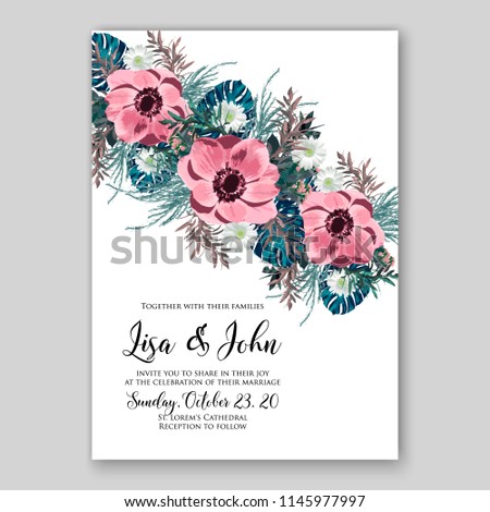 Pink anemone floral wedding invitation