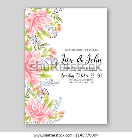Autumn floral wedding invitation blush pink peony chrysanthemum