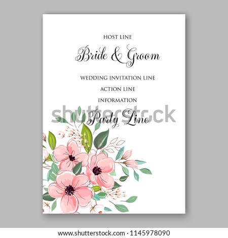 Autumn floral wedding invitation pink anemone poppy greenery