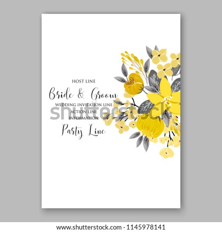 Autumn floral wedding invitation lemon yellow flower of anemone sunflower