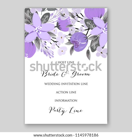 Autumn floral wedding invitation violet flower lilac peony lavender anemone