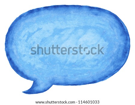 Blue watercolor blank speech bubble dialog empty oval shape on white background. This vector illustration clip-art design element saved in 10 eps.