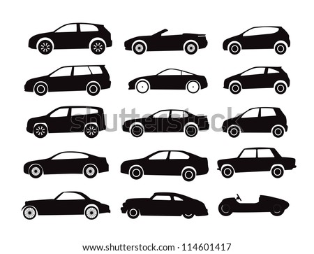 Modern and vintage cars silhouettes collection
