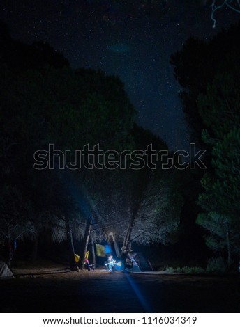 Camp in the woods with the stars , nightphotography