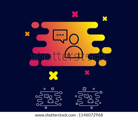 User communication line icon. Person with chat speech bubble sign. Human silhouette symbol. Gradient banner with line icon. Abstract shape. Vector