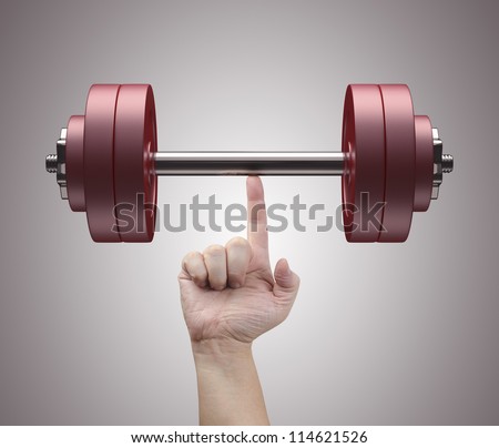 Weight lifting with just one finger. Concept of strength and training. Royalty-Free Stock Photo #114621526