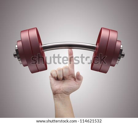 Weight lifting with just one finger. Concept of strength and training. Royalty-Free Stock Photo #114621532