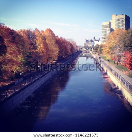 A fall day in Ottawa, Canada  overlooking the Rideau Canal on the way to the university of Ottawa