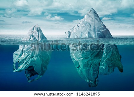 Plastic bag environment pollution with iceberg of trash  Royalty-Free Stock Photo #1146241895